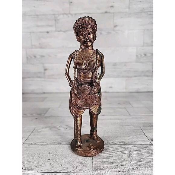 Vintage Tribal Man Brass or Copper 7.25” Statue Figure Exotic Art India Hindu?